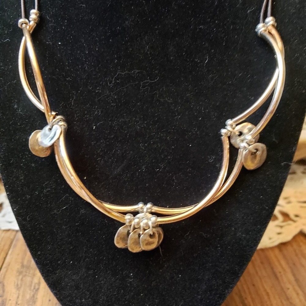 Lizzy 2 Strand Brown Leather Wrap Bracelet with Gold crescents & Silver charms